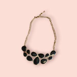 Vintage Premier Designs Gold-Tone Statement Necklace Black Teardrop Gemstones